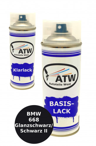 Autolack für BMW 668 Glanzschwarz/Schwarz II +400ml Klarlack Set